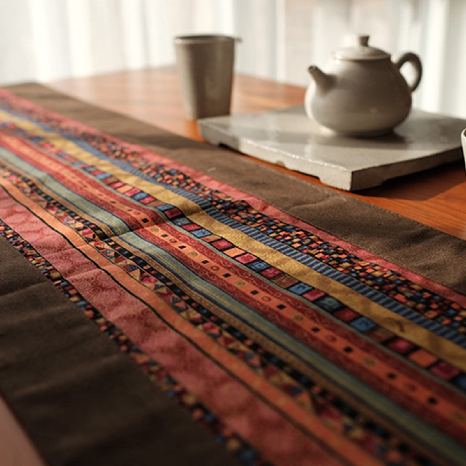 Camino de Mesa Navideño, Centros Decorativos de Mesa Comedor Rayas Étnicas Amarillo Sabana de Algodon 30x220CM
