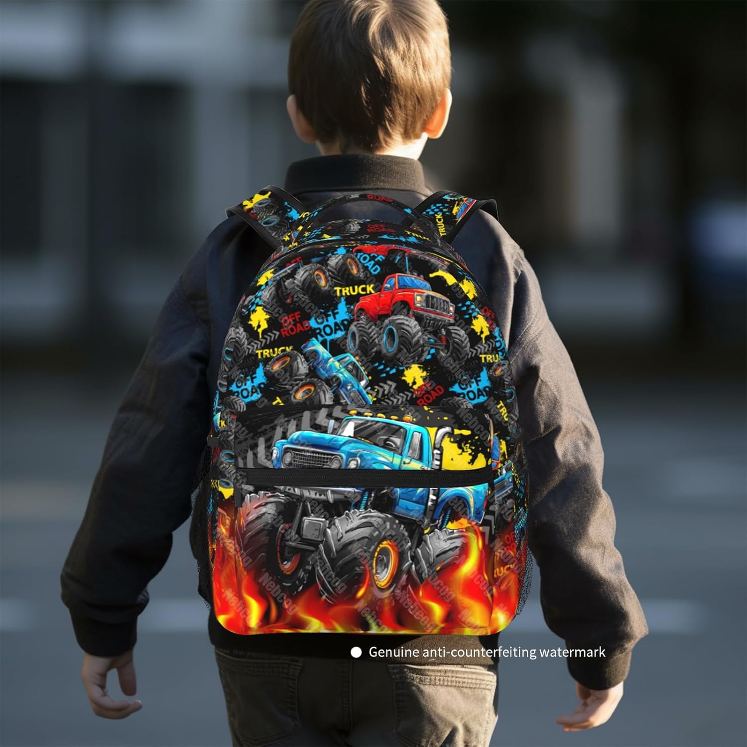 School Backpack for Boys& Girls Cool Truck Boys Backpack for Kids Children Teens Elementary Middle School Students Lightweight Bag for Ages 6-18 Football Bookbag Travel Back Pack