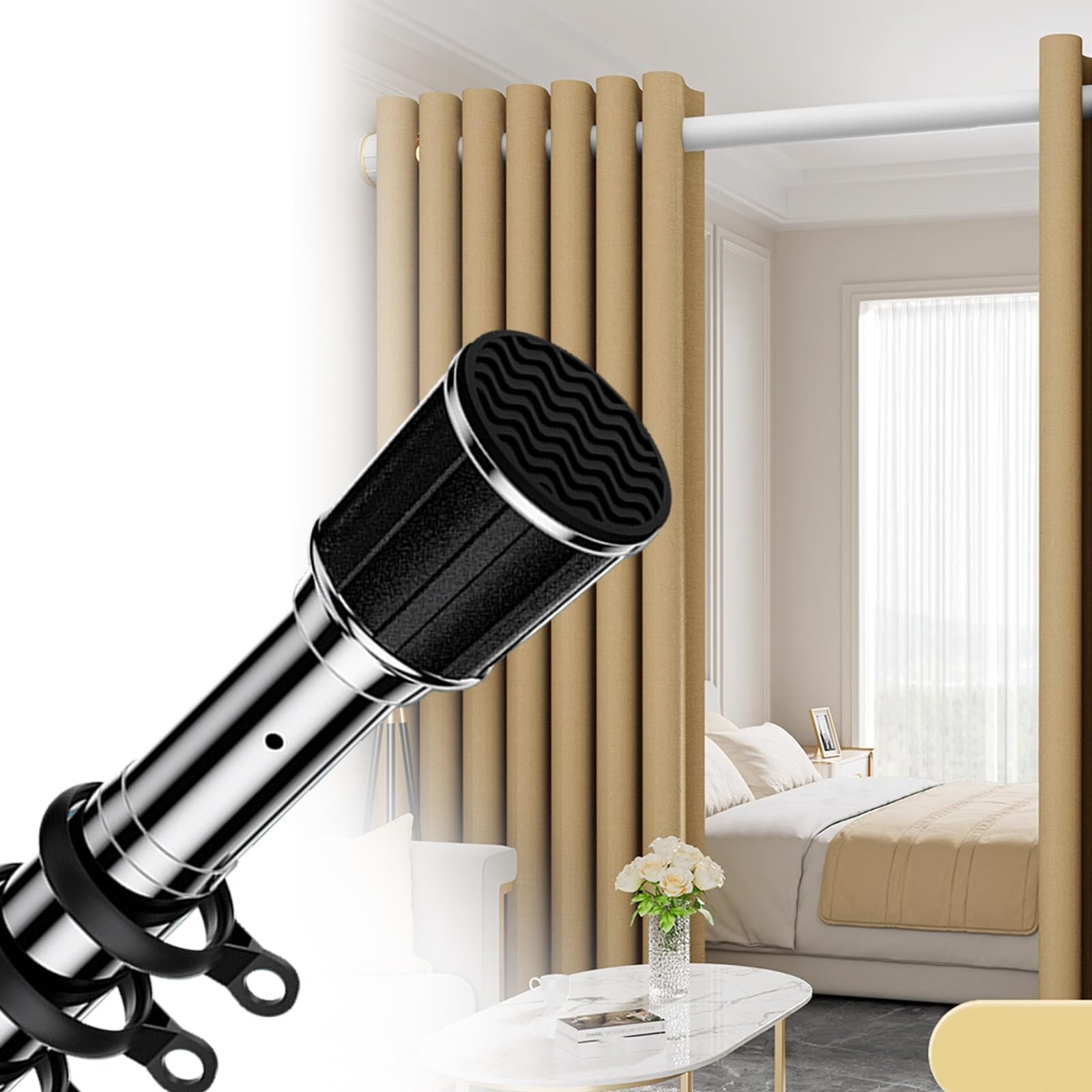 GLDYTVF Adjustable Tension Curtain Rod 160-490cm No-Drill & No-Tools Design Perfect for Outdoor Shower Bathroom & Bedroom Use Silver Finish Extra Long & Sturdy
