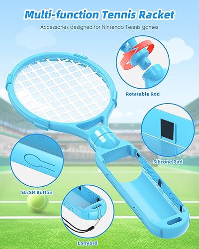Vista 4 de Tennis Rackets for Nintendo Switch 2 Joy-Con(2025), MENEEA 2 Pack Game Accessories for Mario Tennis Aces,Handle Grip Holder for Switch 2Switch 1