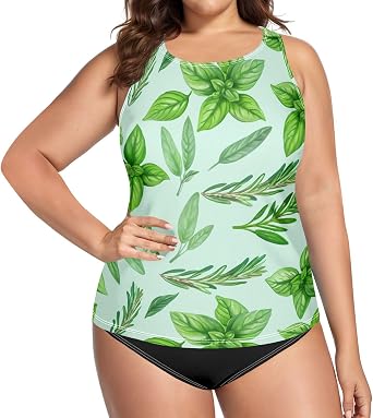 Basil Rosemary Herb Green Tankini Top for Women Removable Cups Swimsuit Swim Tank Tops No Bottom