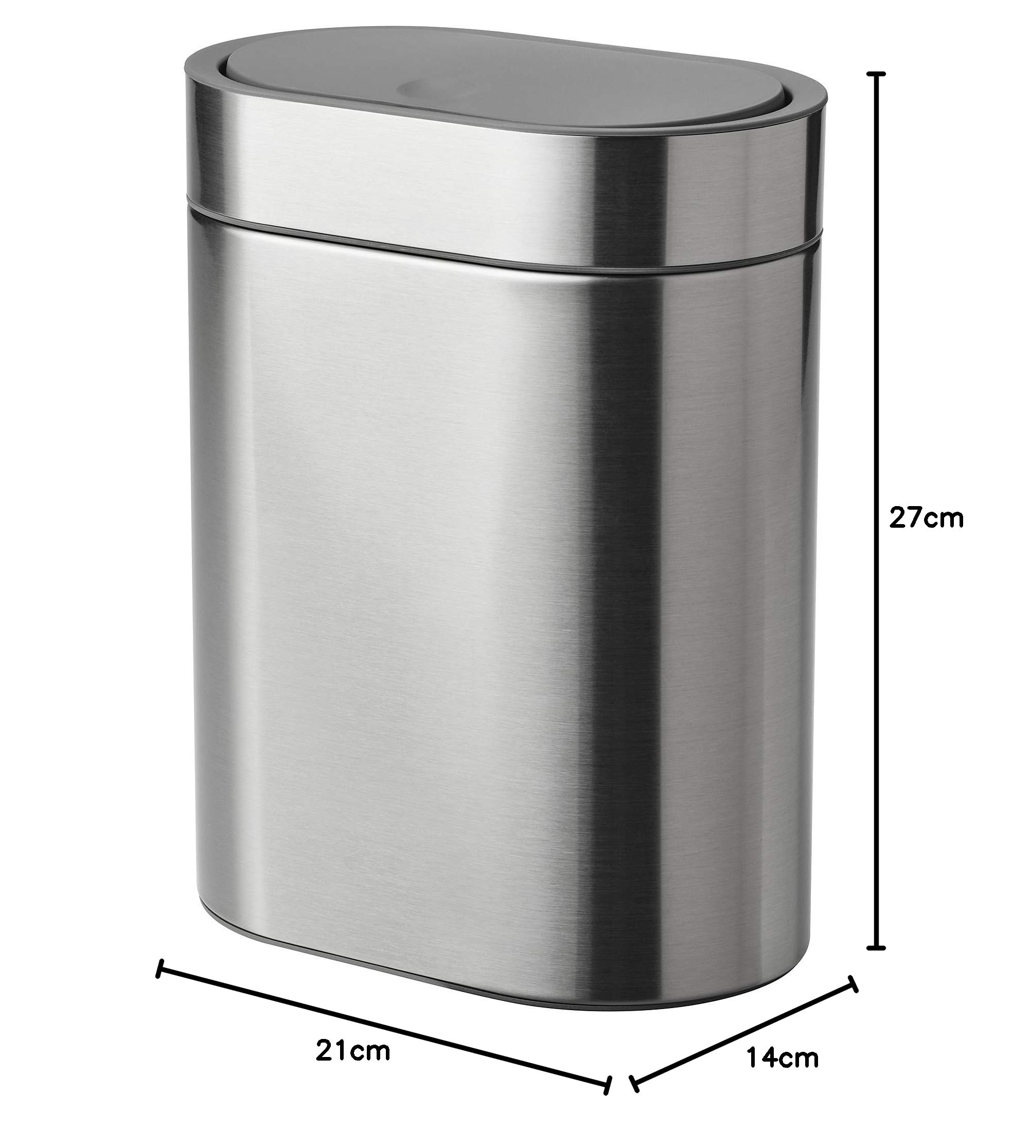 IKEA Pattumiera Touch-Top BROGRUND in acciaio inox, per bagno e cucina, 4 litri, 21 x 14 x 27 cm, colore: argento