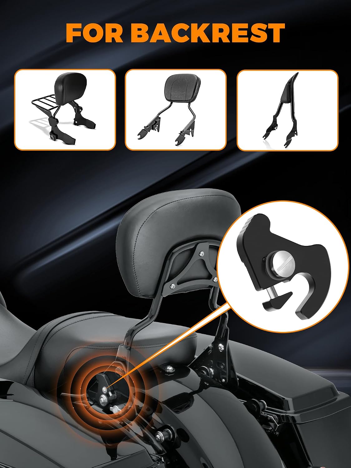 Black Quick Release Backrest Hardware Luggage Rack Latch Clips Sissy Bar Compatible for Harley Davidson Touring Road King Street Glide Softail Detachable Rotary 1986-2024