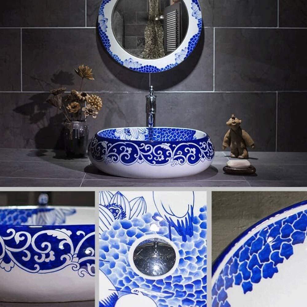 Szafka Pod Umywalkę Z Umywalką, Umywalka Nablatowa, Umywalka Nablatowa, Umywalka Ceramiczna Nablatowa, Umywalka Porcelanowa, Ręcznie Malowana Umywalka Z Motywem Ptaka Lotosu