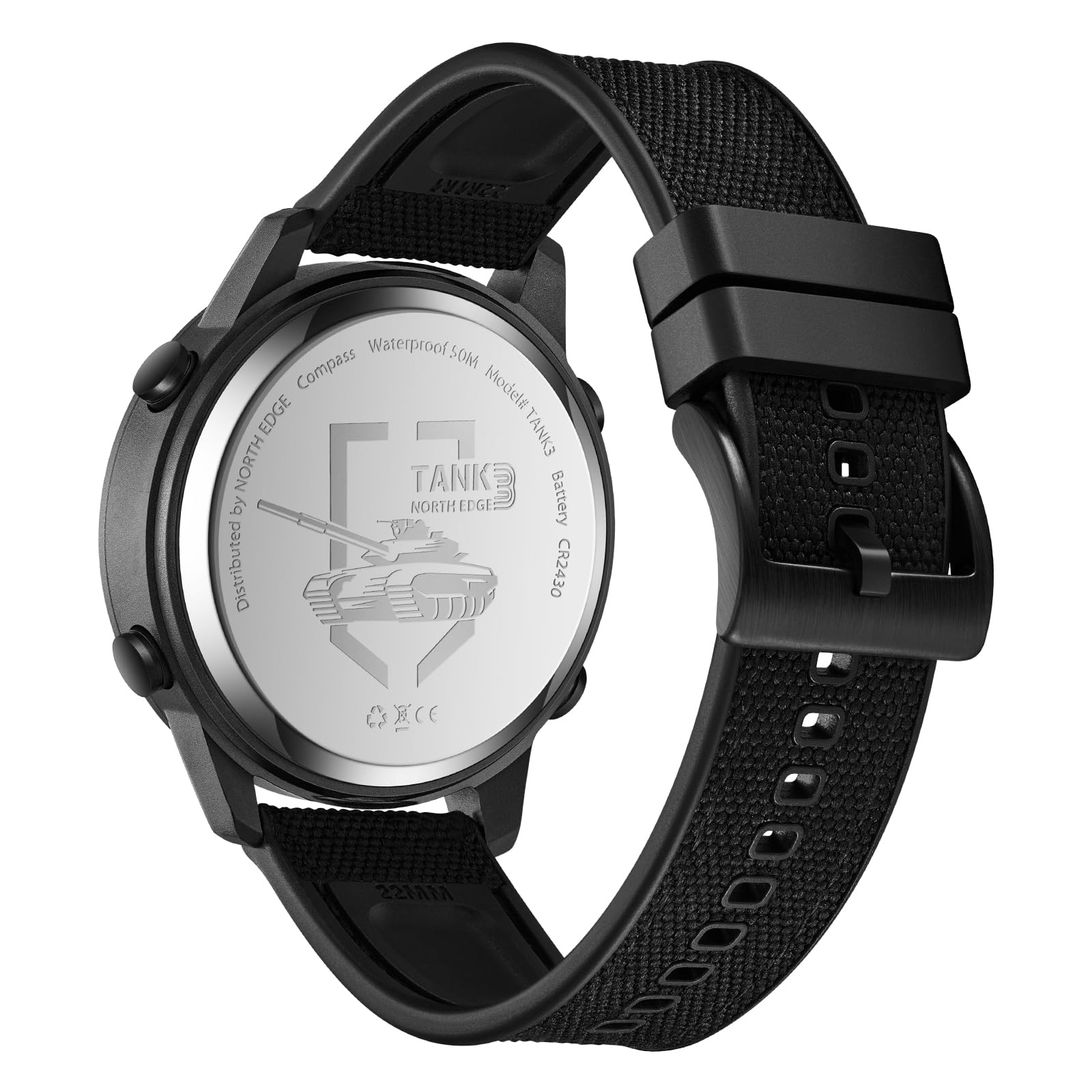 North Edge TANK3 Reloj Digital para Hombre, Podómetro 31 Días, Brújula