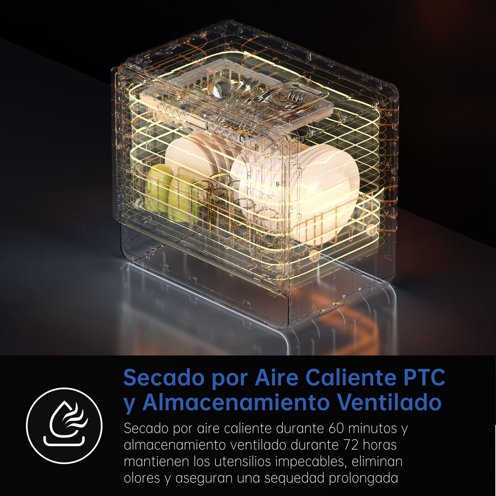 AIRMSEN Lavavajillas Portátil Pequeño con 7+2 Programas, Función de Sal Absoftante Depósito de 5L Control Táctil y Pantalla LED, Para Cocinas, Apartamentos y Dormitorios, Blanco