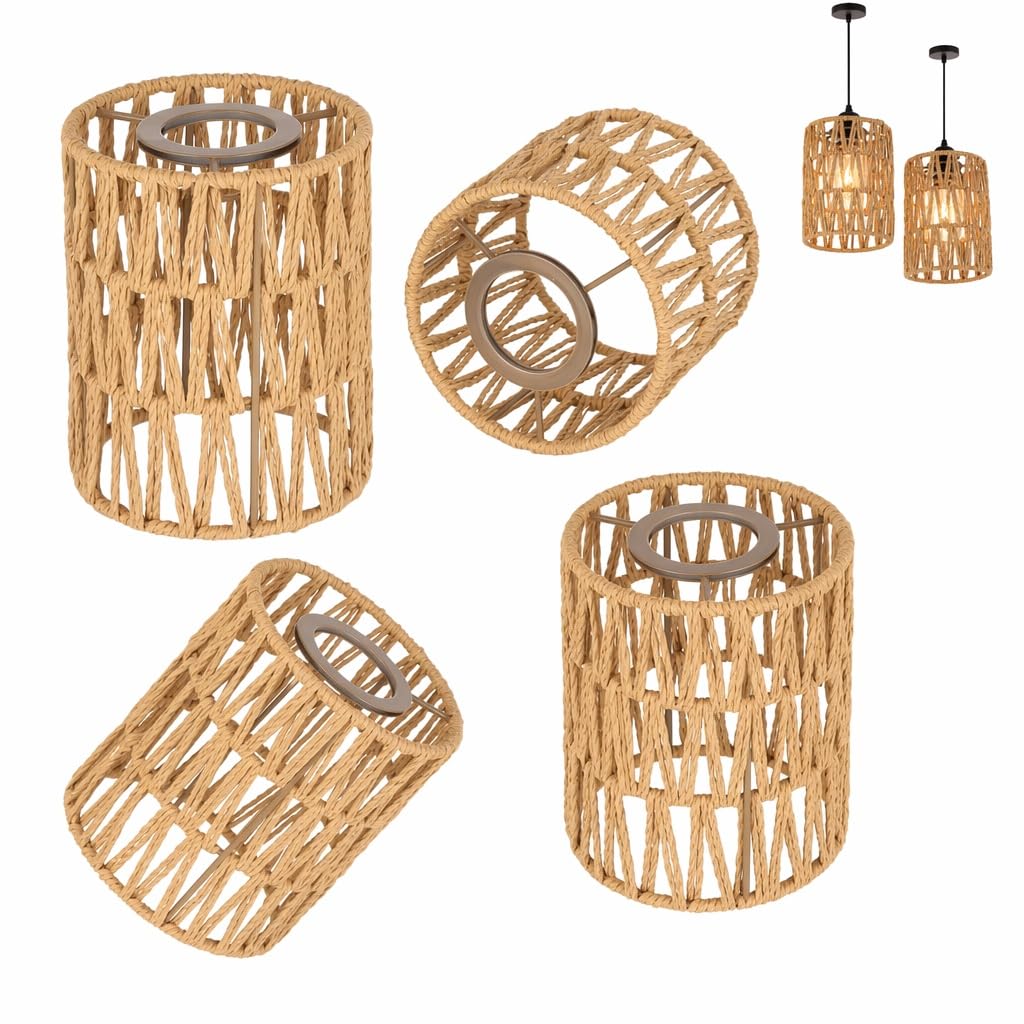 4 Pcs Woven Lampshade, 15cm Rattan Lampshade