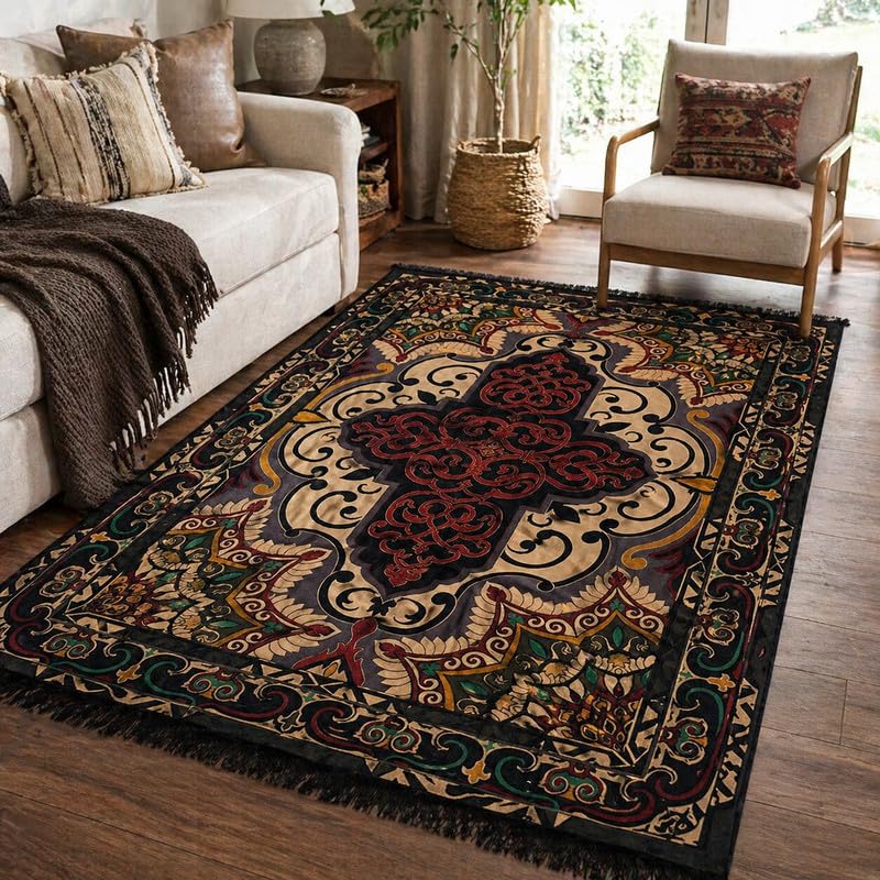 5x7 Area Rug Carpet for Living Room, Washable Rug, Boho Printed Floor Carpet, Soft Lightweight Bedroom Rug, Decorative Indoor Rug with Fringe-image-7