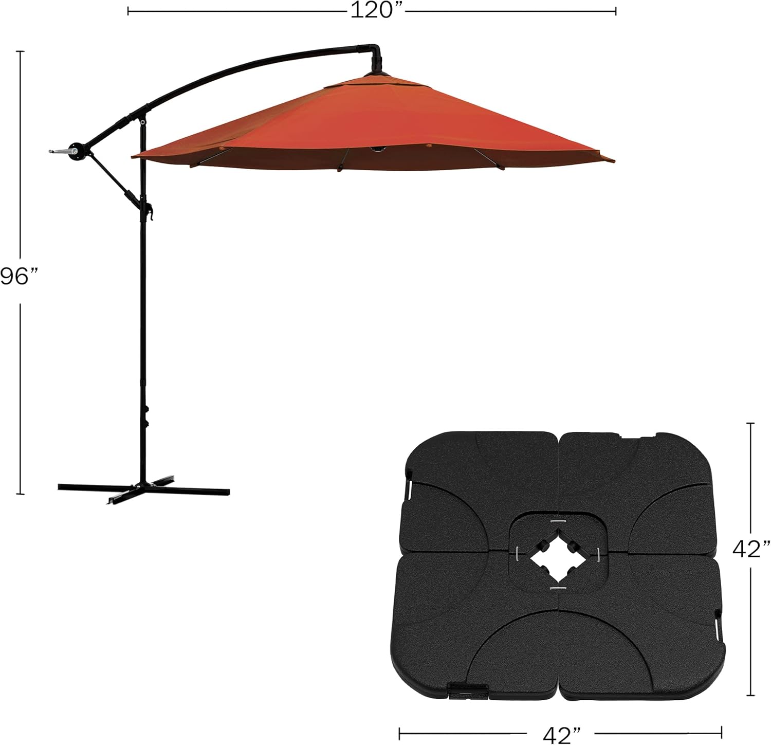 Offset Patio Umbrella - 10ft Cantilever Outdoor Umbrella with 220lb Fillable Base - Hand Crank Canopy for Deck or Poolside by Pure Garden (Orange)