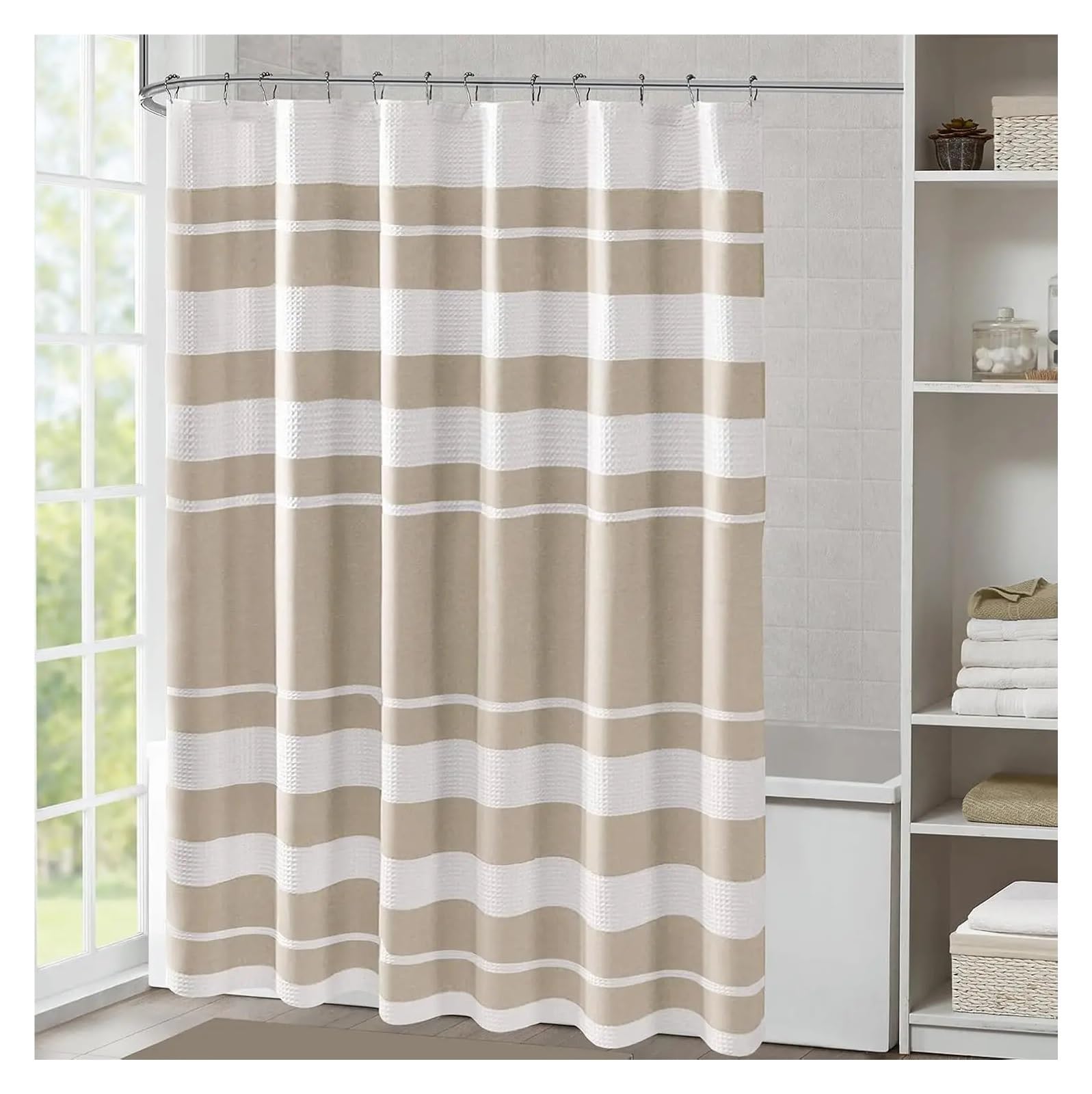 Luysgbxr Color02 Shower Curtain Striped Spa Shower Curtain White Textured Waterproof Fabric Modern Farmhouse Bathroom(,90X180cm)