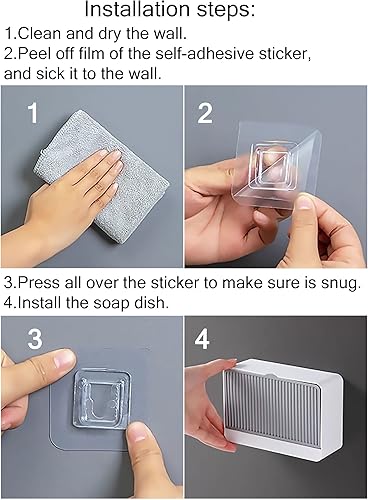 Miniatura 6 de xicveiuz - Paquete de 3 jaboneras a prueba de polvo para pared de ducha jabonera adhesiva para montar en pared protector de jabón de plástico sin