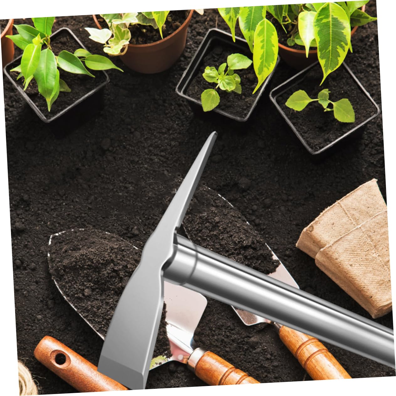 Hemobllo Attrezzo da Giardino in Acciaio Inox, Piccola Versione Manuale | Argento, per Orto e Diserbo, Strumento Compatto per Scavare e Lavorare Terreno
