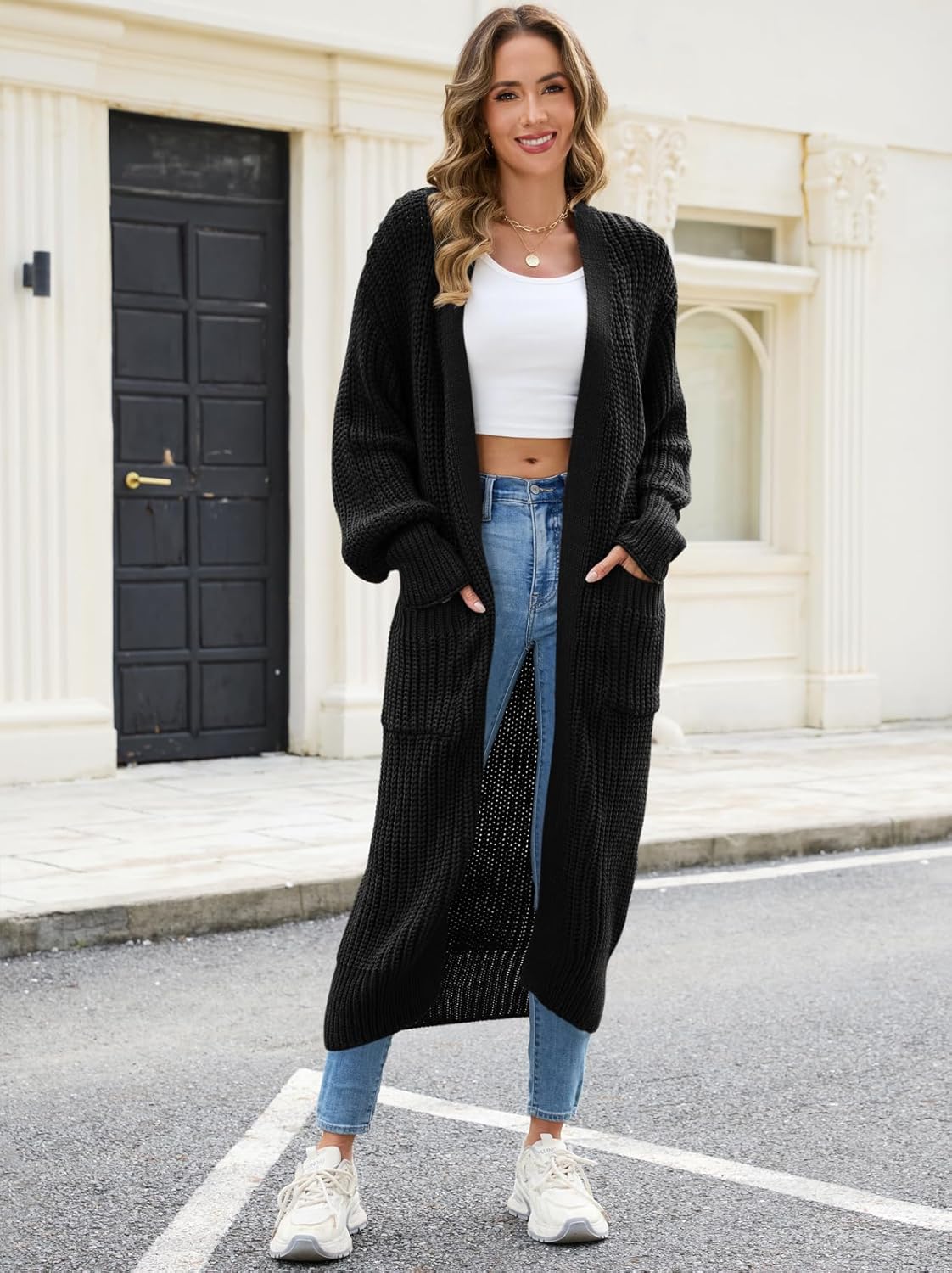 Women's Oversized Cardigans Sweater Long Coat Knit Fall Winter Cozy Outfits with Pockets - Image 4