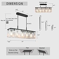Vista 5 de IKK Modern Textured Glass Chandeliers for Dining Room, 37" Rectangular Island Light Fixture, Rectangle Farmhouse Lighting for Kitchen Island, Living