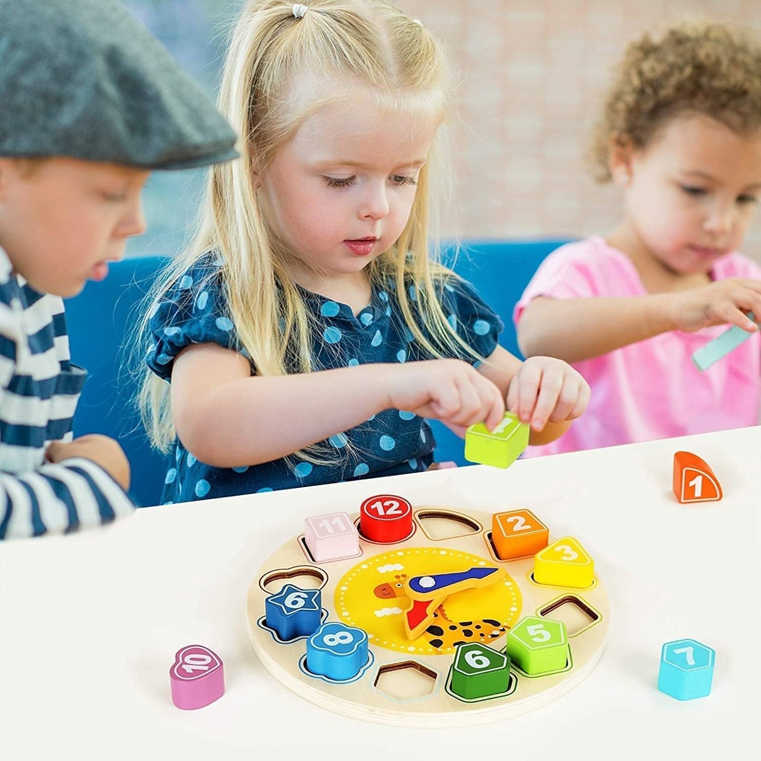 Smoneo Wooden Educational Clock Puzzle Toy for Kids Learn Numbers Shapes & Time Montessori Early Learning Toy for Toddlers & Preschool Children (Multicolor) 2