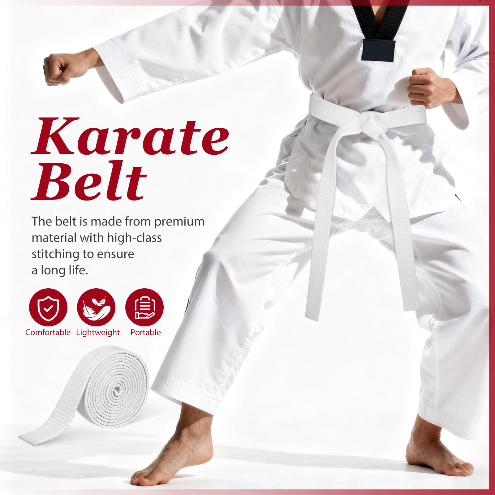 Cinturón de Taekwondo Blanco para Mujer y Hombre, Material de Algodón y Cáñamo, Adecuado para Entrenamiento y Competición en Artes Marciales