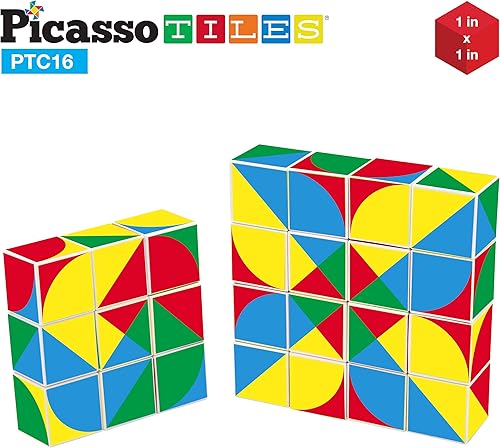 Miniatura 5 de PicassoTiles Juego de rompecabezas magnético infinito de 1 pulgada, rompecabezas de cubo mágico Pixy, juego de rompecabezas con ideabook gratis para