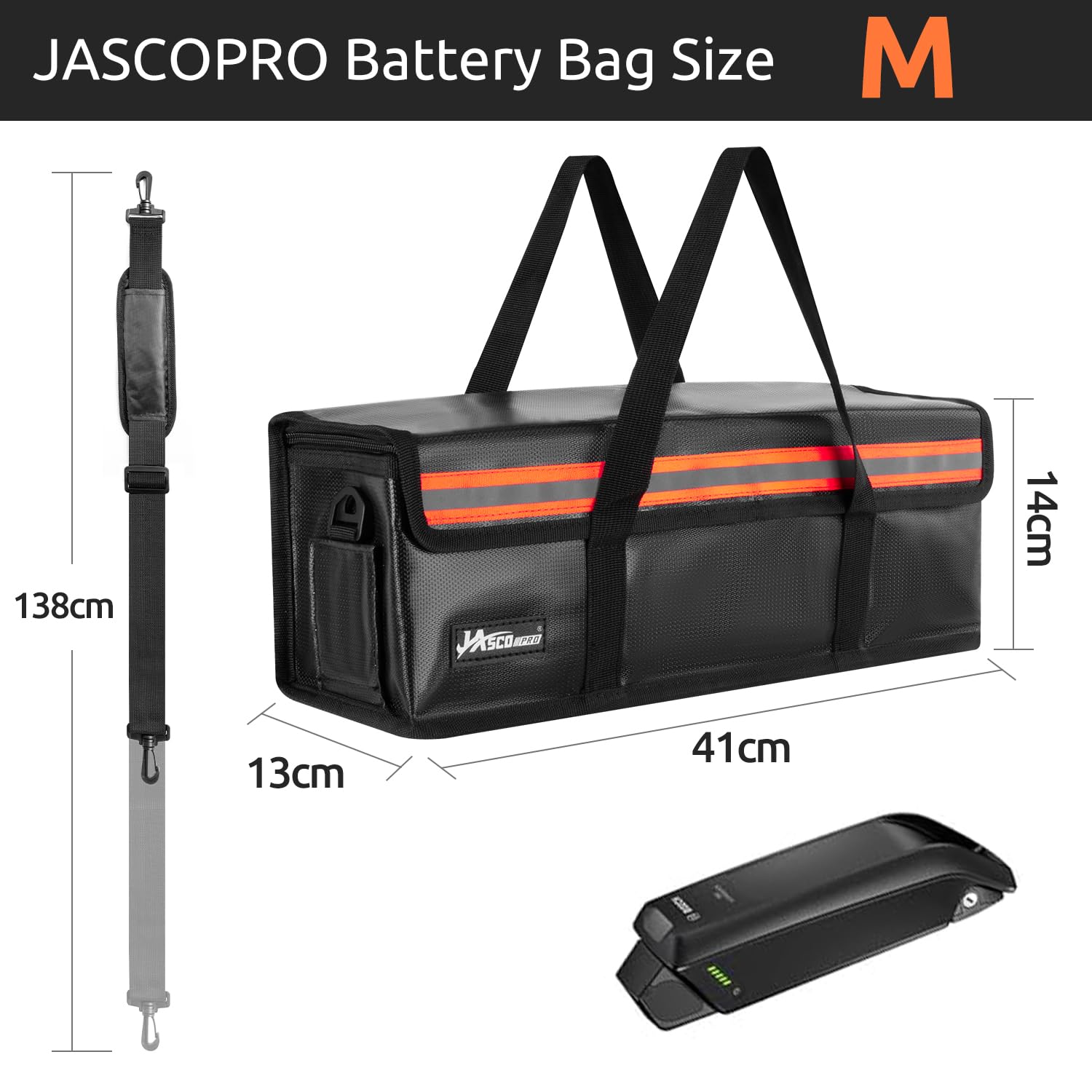 JASCOPRO Lipo Safe Bag Explosion Proof Bag Waterproof for Storage Transport Charging 41 * 13 * 14cm (M), Black - Image 3