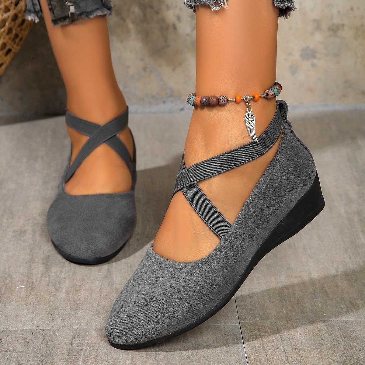 Women's Comfortable Arch Support Wedge Slip-On Shoes, Lightweight Non-Slip Shoes Low Heel Wedge Casual Work Ballerina Court Loafers