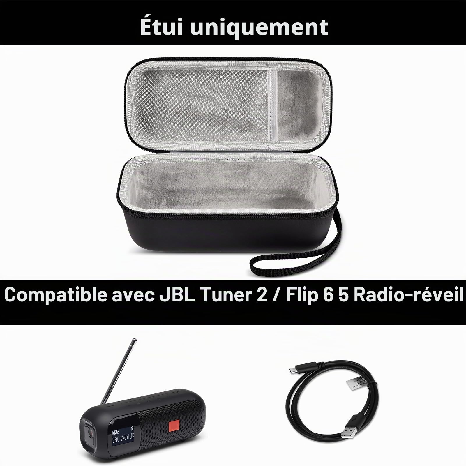 Housse pour Enceintes pour JBL Tuner 2/Flip 6/Flip 5/Essential 2, étui Portable de Voyage avec Compartiment pour câble USB - Boîtier Seul