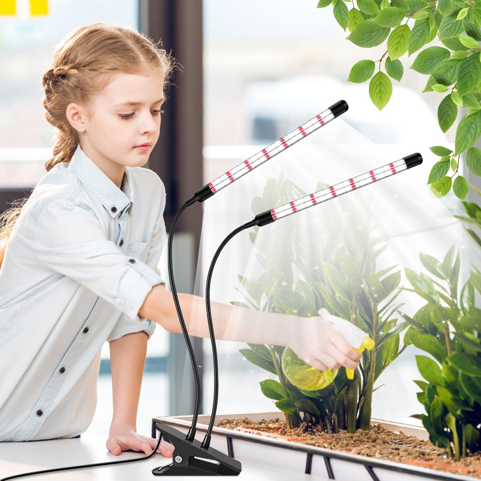 Lampe pour plantes à 2 têtes, lampe de culture à spectre complet en forme de V pour plantes d'intérieur, 3 modes d'éclairage, minuterie automatique 6/12/18H