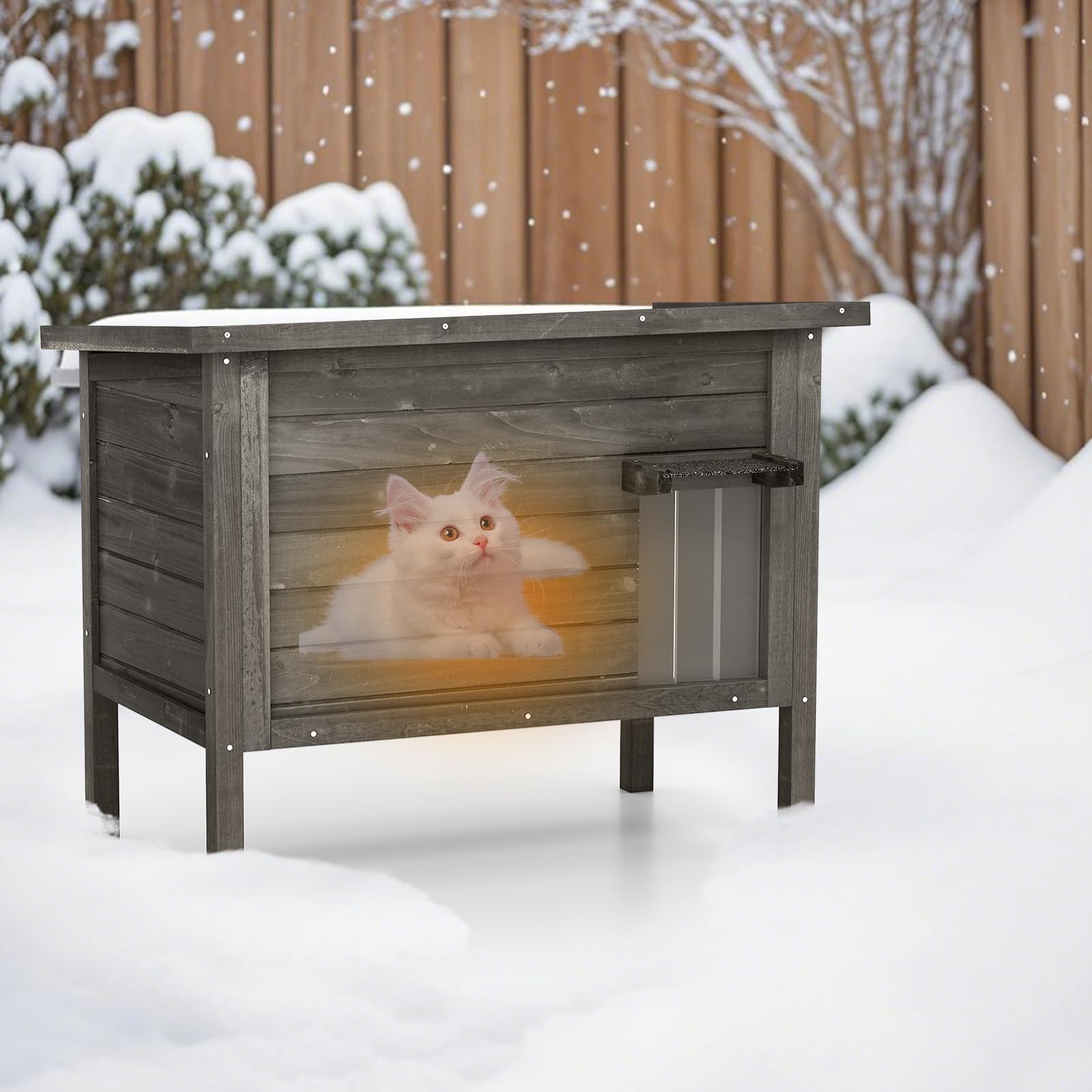 COSTWAY Niche pour Chat Exterieur, Grand Maison pour Chats en Bois de Sapin, 88 × 55 × 71 cm, Isolation en Mousse à 6 Côtés, Toit en Asphalte Ouvrable, Rideau de Porte, Cabane Chat Exterieur (Noir)