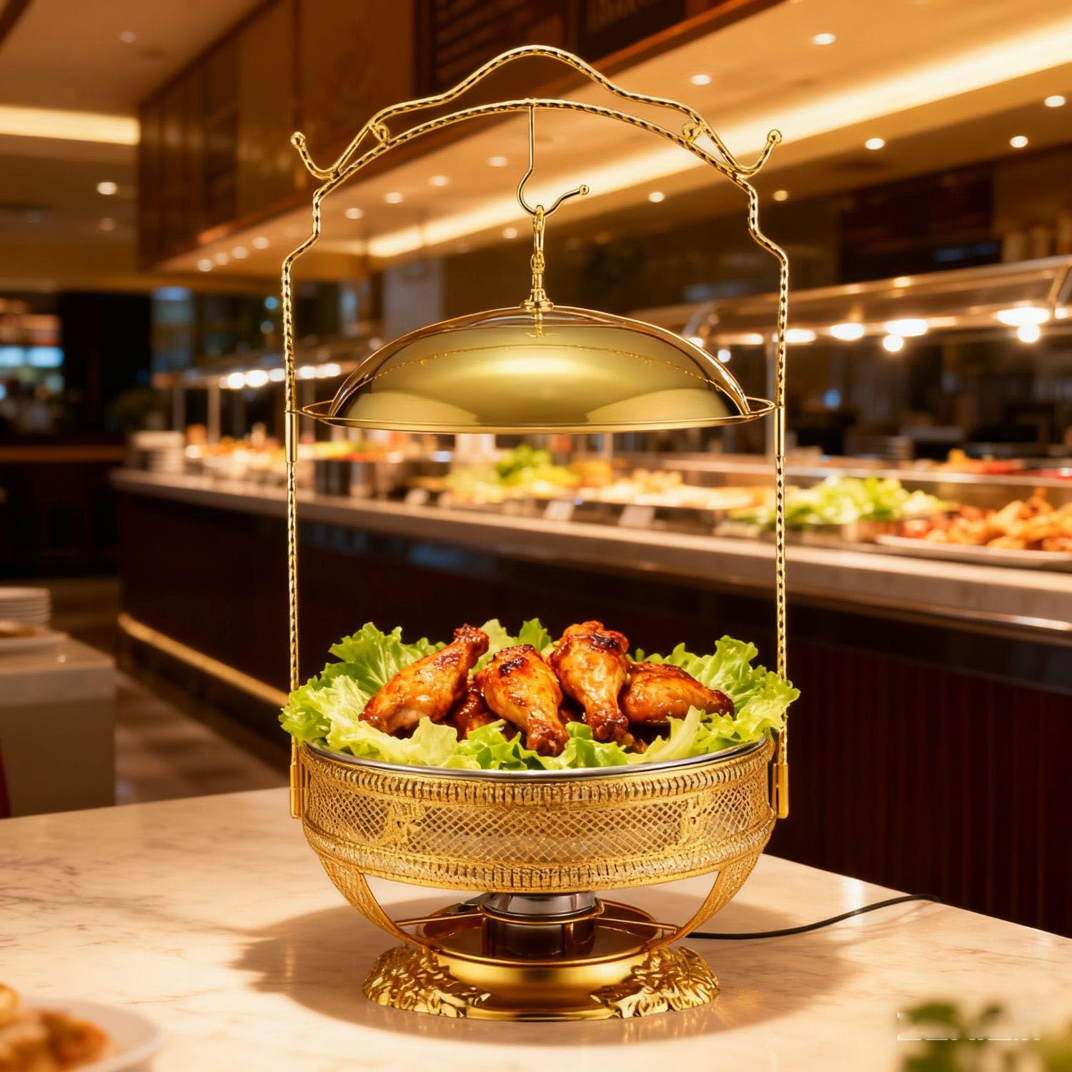 Chafing Dishes per buffet, confezione da 4, 8 QT, vassoio riscaldante per alimenti di alta qualità con coperchio con gancio di supporto, ideale per l'esposizione di forniture per catering, set di sca