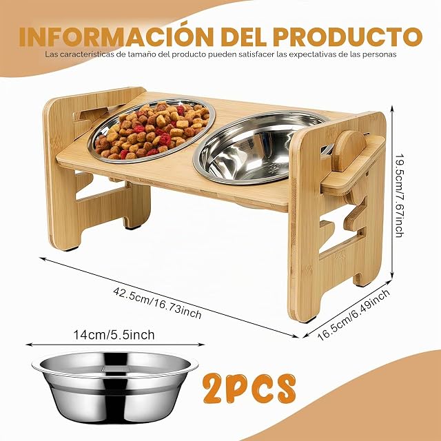 Foto 2 de 7 de Surelevee Cuenco elevado para perros y gatos, cuencos Surelevee con 2 cuencos de acero inoxidable