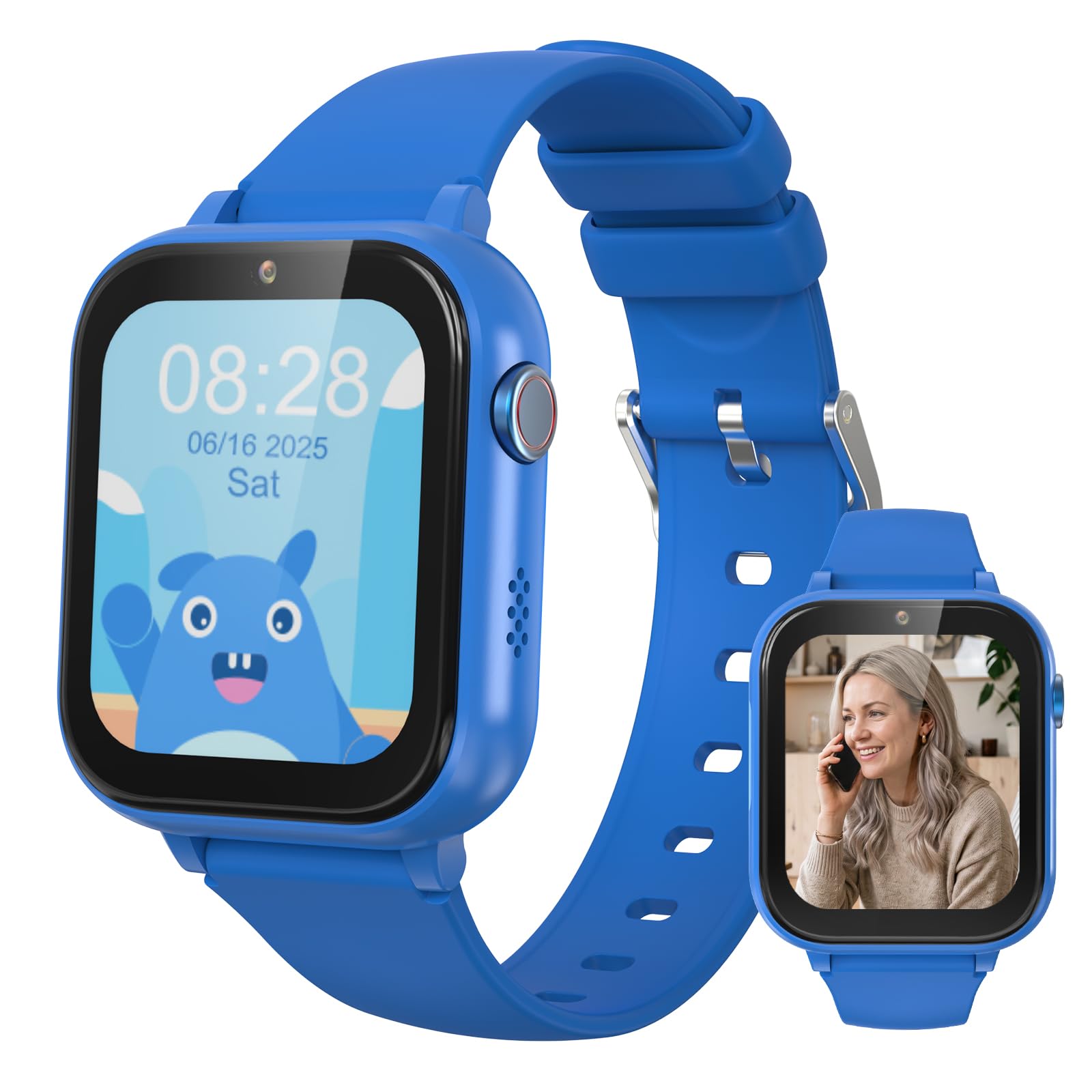 4G Reloj inteligente para niños con función de llamada de voz, reloj de teléfono, reloj para niños con cámara de fotos juegos despertador pantalla táctil función llamada impermeable IPX7, azul