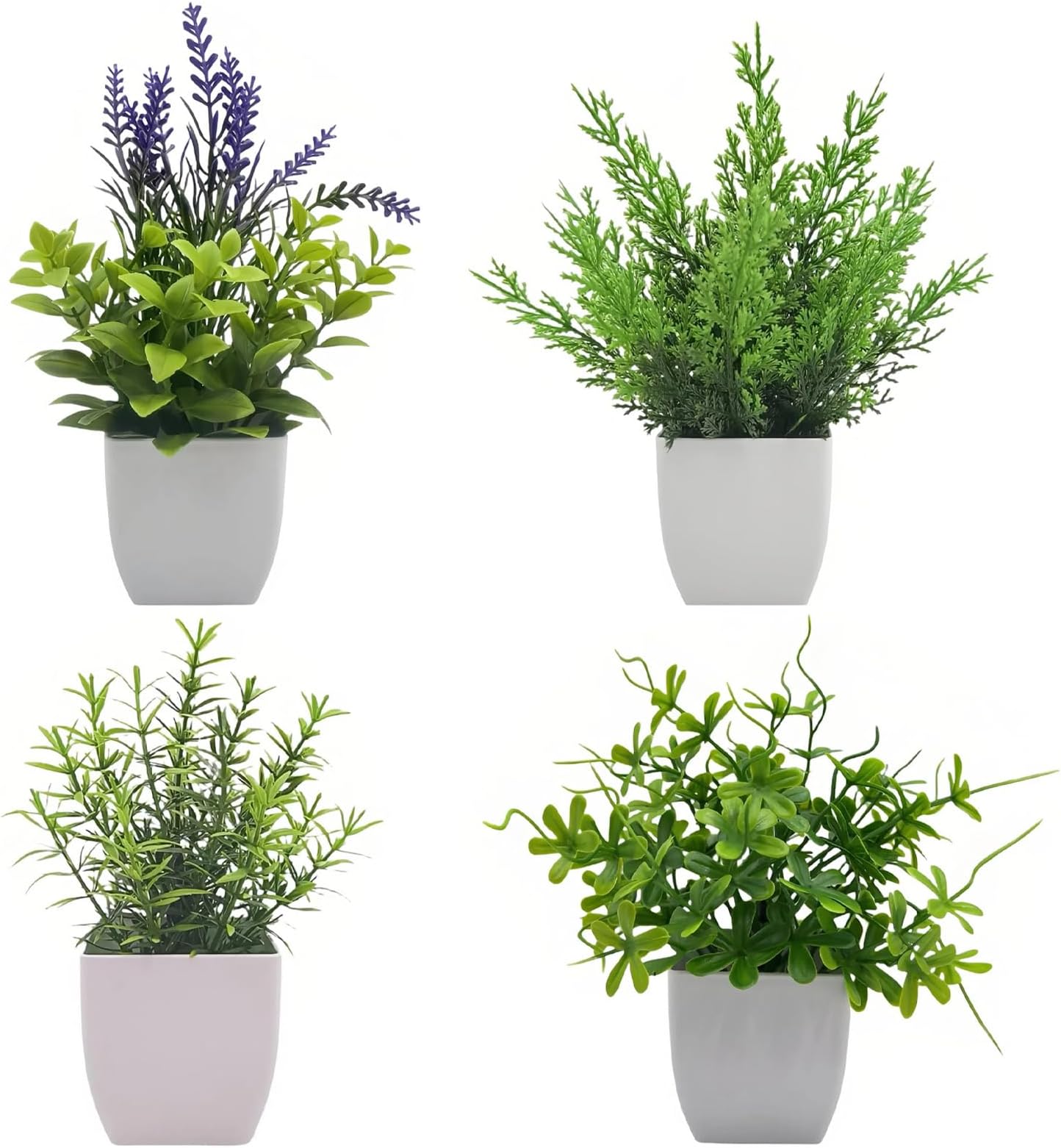 Small Artificial Plants, 4pcs Mini Fake Plants, Plastic Plants Greenery Potted Plastic Fake Plants Mini Artificial Plants Faux Potted for Home Bathroom Office(Green)