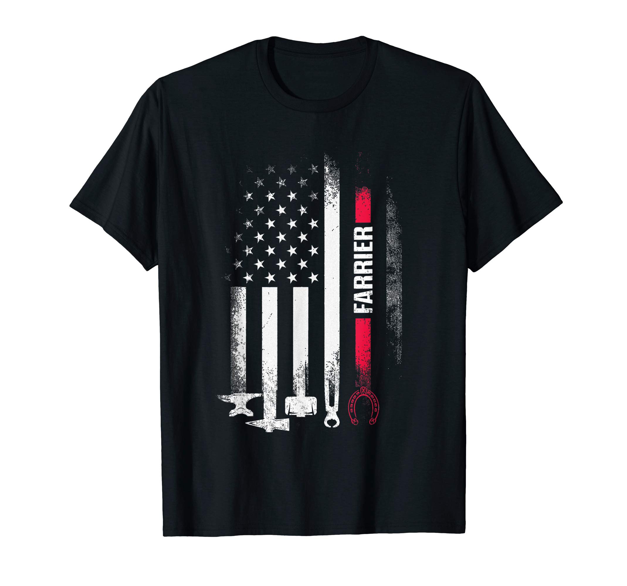 Farriery Horse Shoer Funny GiftsFarrier US Flag Horseshoe Hoof Trimming Equine Shoeing T-ShirtOEKO-TEX STANDARD 100