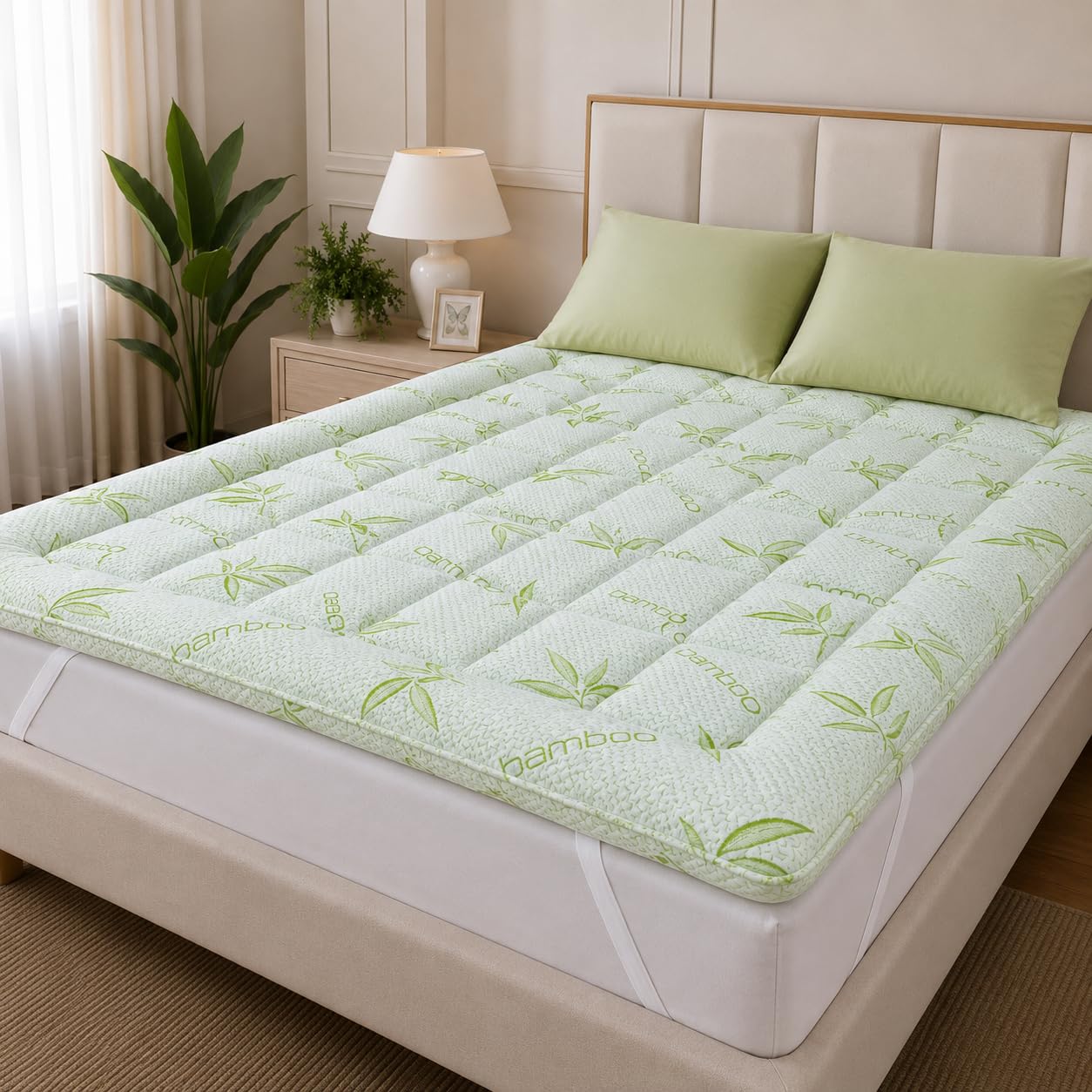 Heaven High Bamboo Mattress Topper 10 cm (4 Inch) Extra Deep Mattress Topper, 1000 GSM Bamboo Filling, Ultra Soft Breathable Bamboo Viscose Cover with Elastic Corner Straps (Single-90x190 cm)