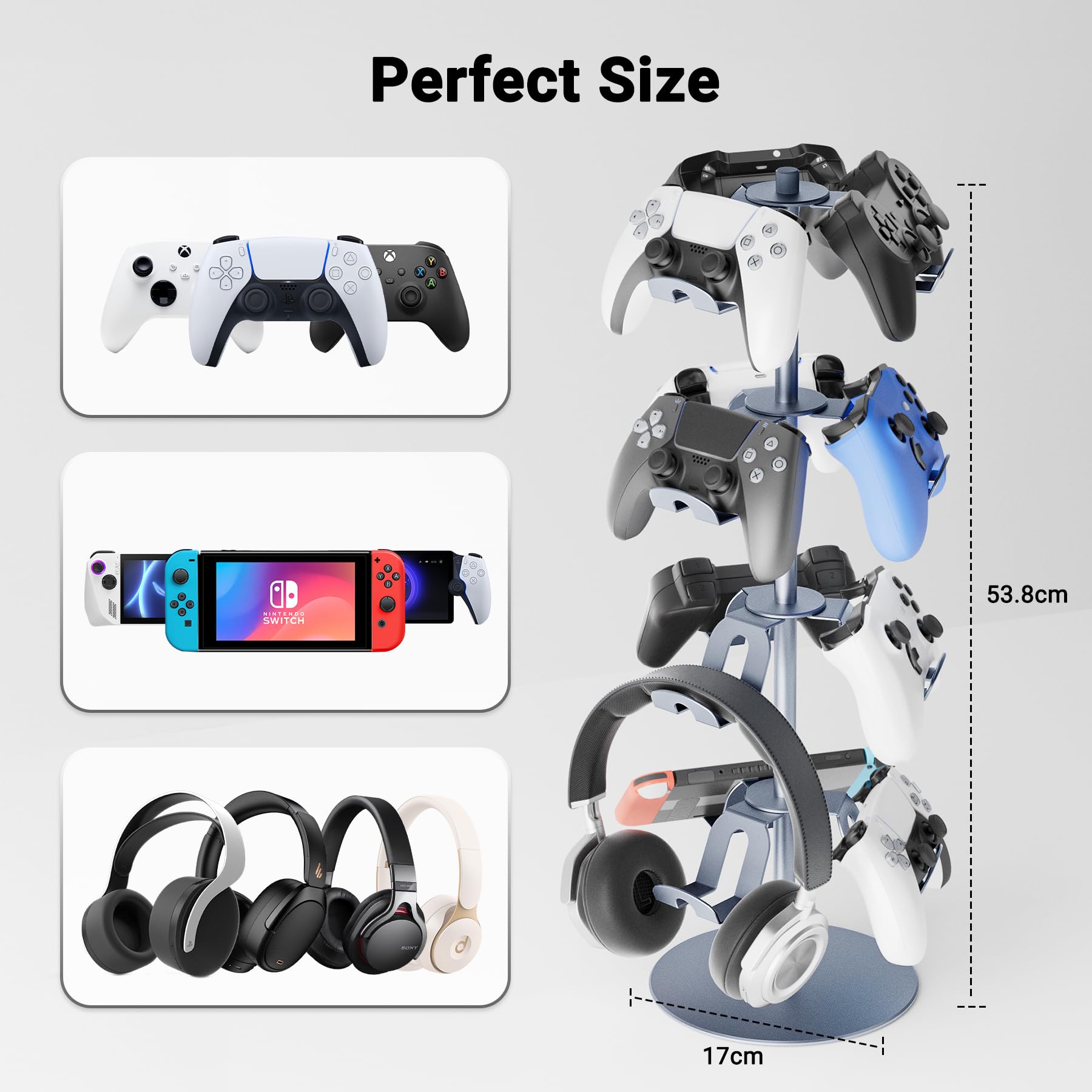 Supporto per controller di gioco in lega di alluminio a 4 strati, supporto per cuffie girevole a 360 gradi, supporto per controller di gioco per Xbox PS5 PS4, supporto per cuffie per