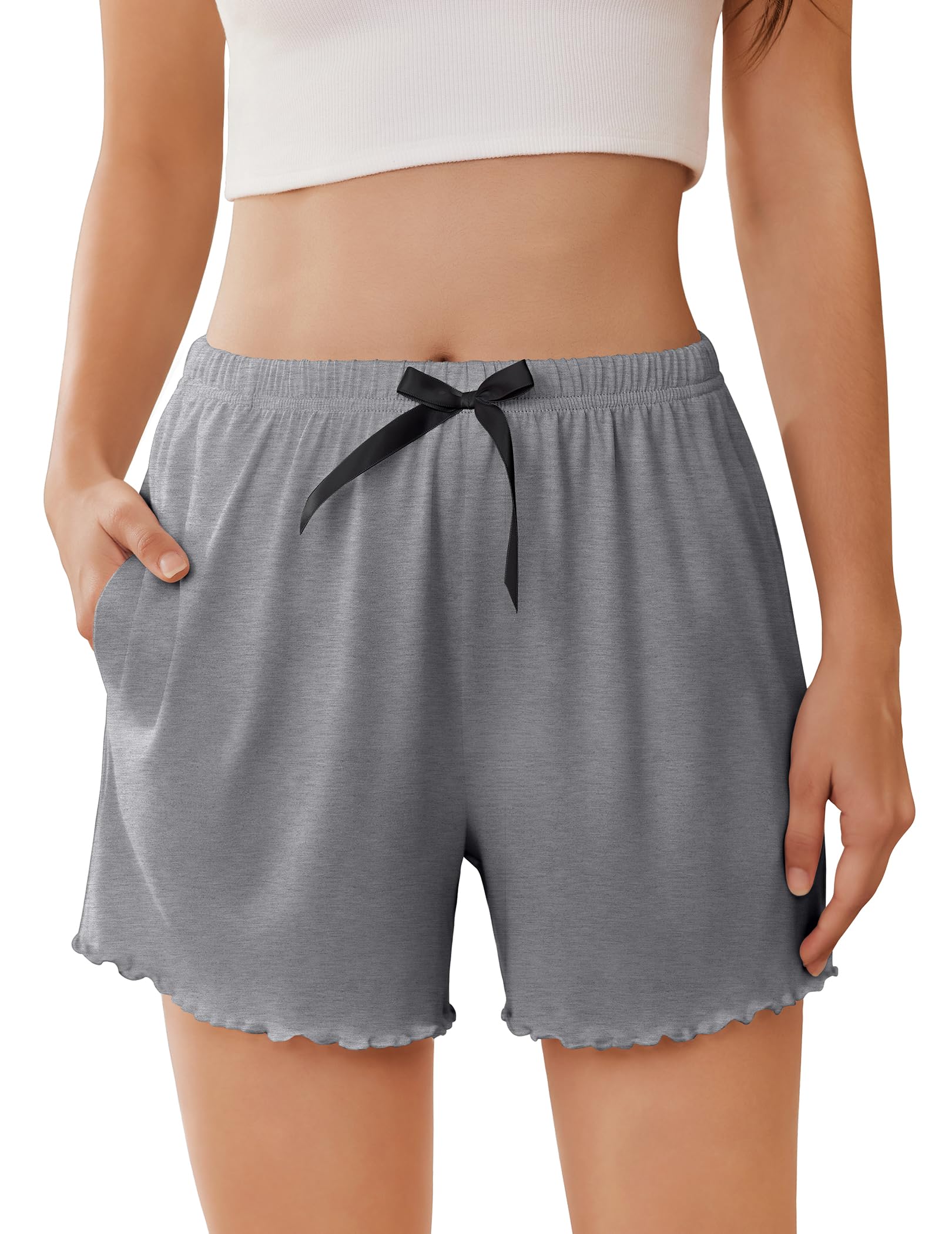 Ekouaer Womens Pajama Shorts Soft Comfy Ruffle Sleep Shorts 2026 Summer Casual Elastic Waist Pj Short with Pockets