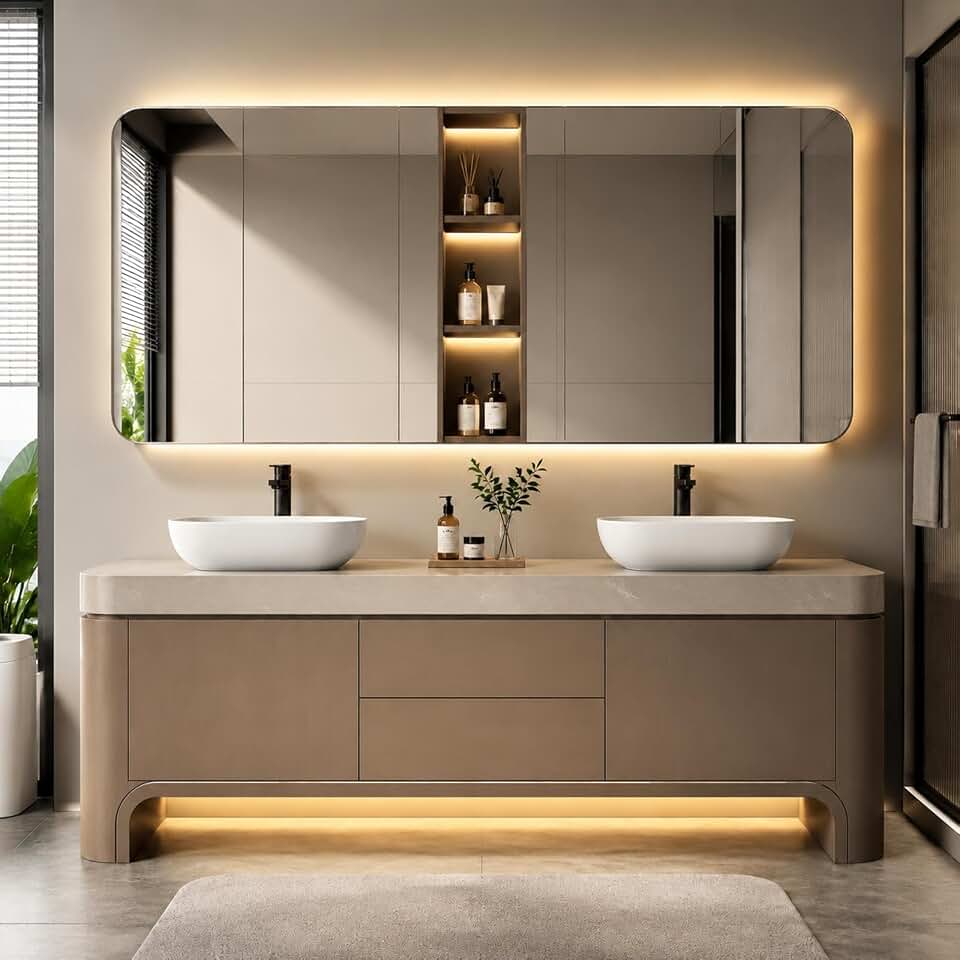 94 IN Freestanding Double-Sink Bathroom Vanity with LED Mirror & Countertop