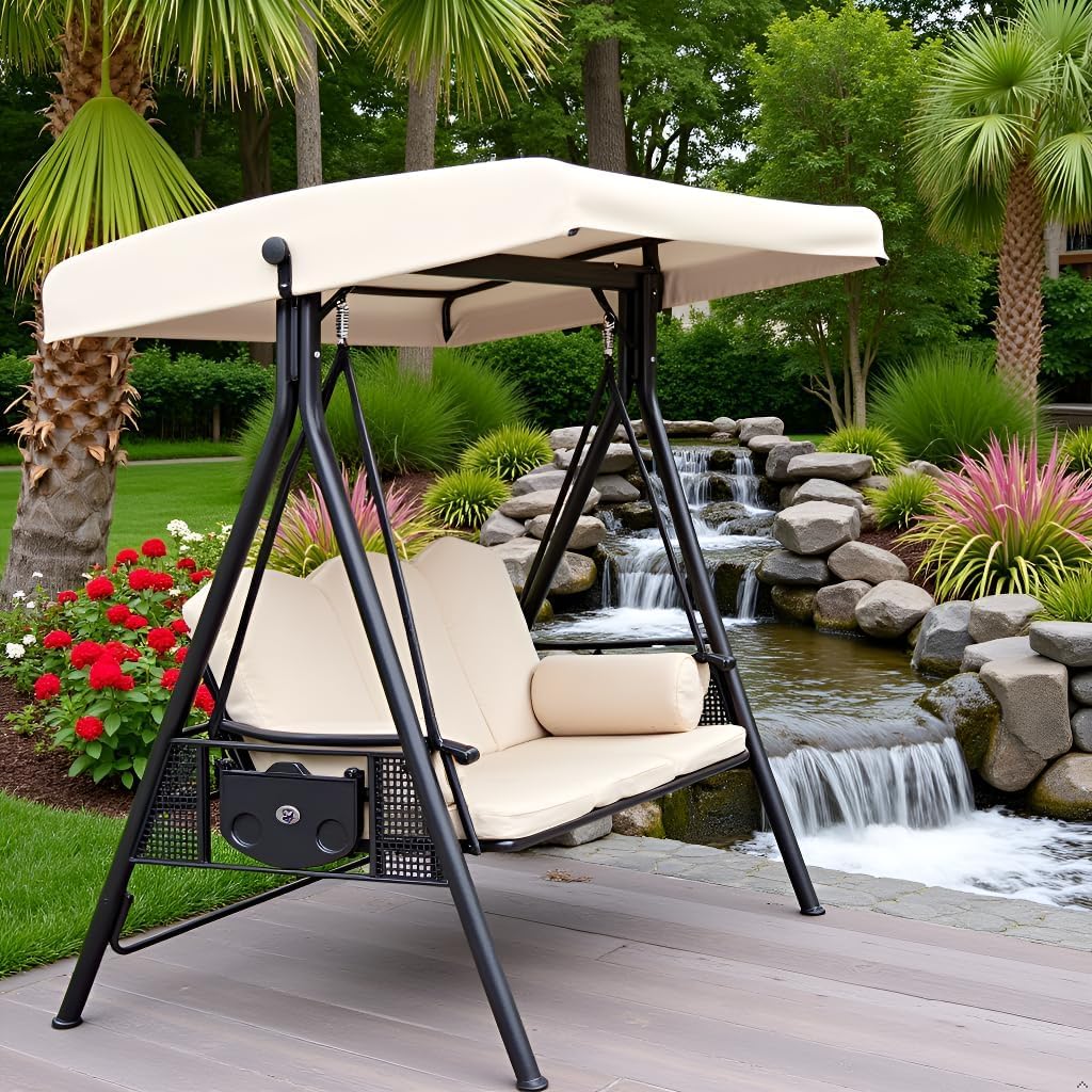 Baldacchino di ricambio per dondolo da giardino a 3 posti, impermeabile, anti-UV, per portico e relax estivo (colore caffè)