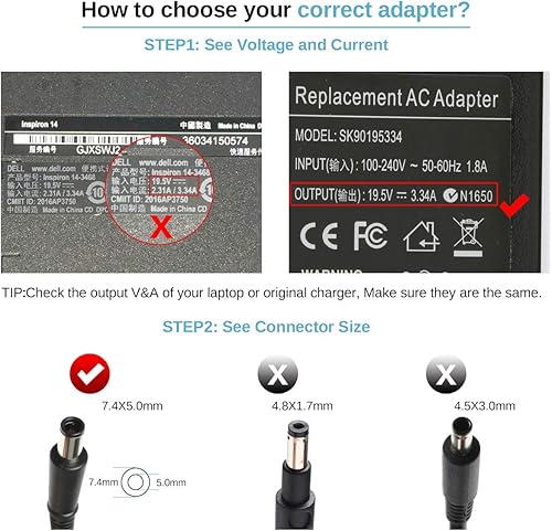 Miniatura 6 de Adaptador de 19.5V 3.34A 65W Cargador para portátil compatible con Dell Inspiron 15 3521 3537 3531 15R 5521 5537 17 3721 5748 17R 5737 5721 14 3421