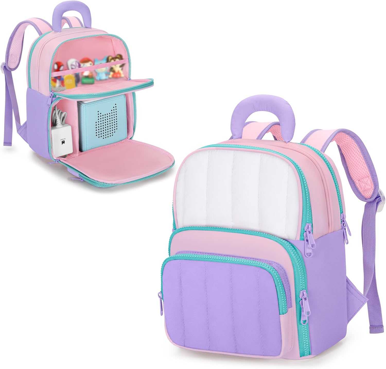 LoDrid Travel Backpack Compatible with Tonie Box 2/1, Storage Bag with Multiple Pockets for Audio Player Starter Set, Characters, Charger, Headphones and Accessories, Pink, Bag Only (Patented Design)