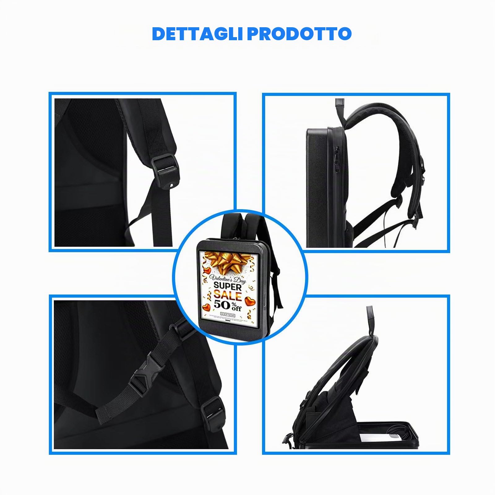 Display Digitale da Zaino per Esterni da 450 Nit, Ben Visibile Anche in Condizioni di Luce Intensa, Schermo da 15,4 Pollici, Adatto Sia per Scopi Pubblicitari Che per Il Noleggio