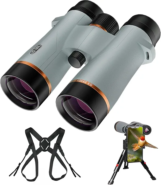 10x42 Professional ED Binoculars for Adults High Powered with Binocular Harness Strap, Phone Adapter and Tripod, Large View Waterproof Binoculars for Hunting Bird Watching Cruise Ship Travel Hiking
