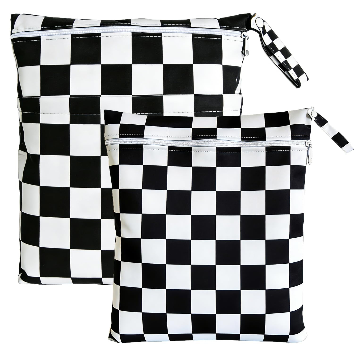 TRASUN Wetbag Nursery Wet Bag Nappy Bags Swimming Equipment Wet and Dry Changing Bag Pack of 2 Waterproof Washable Wet Bag Organiser for Toddlers, black and white, 2er-Pack, Pack sack