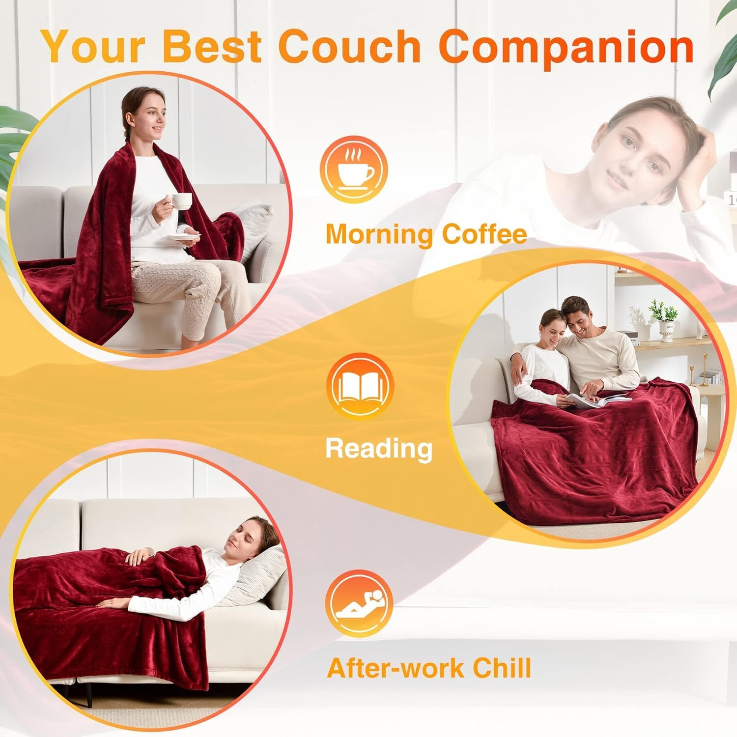 WOOMER Heated Blanket Throw 50" x 60", Electric Blanket Throw with 4 Heating Levels & 4H Auto Off, ETL Certified, Red Double-Sided Velvet, Over-Heat Protect, Machine Washable