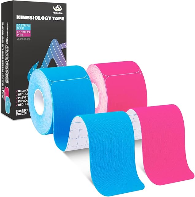 AnjoCare Kinesiology Tape, Elastic Therapeutic Sports Tape for Muscles and JointsLatex Free & Waterproof Physio Sports Tape for Shoulder, Ankle, Elbow and Knee Support2 Rolls 5M x 5CM