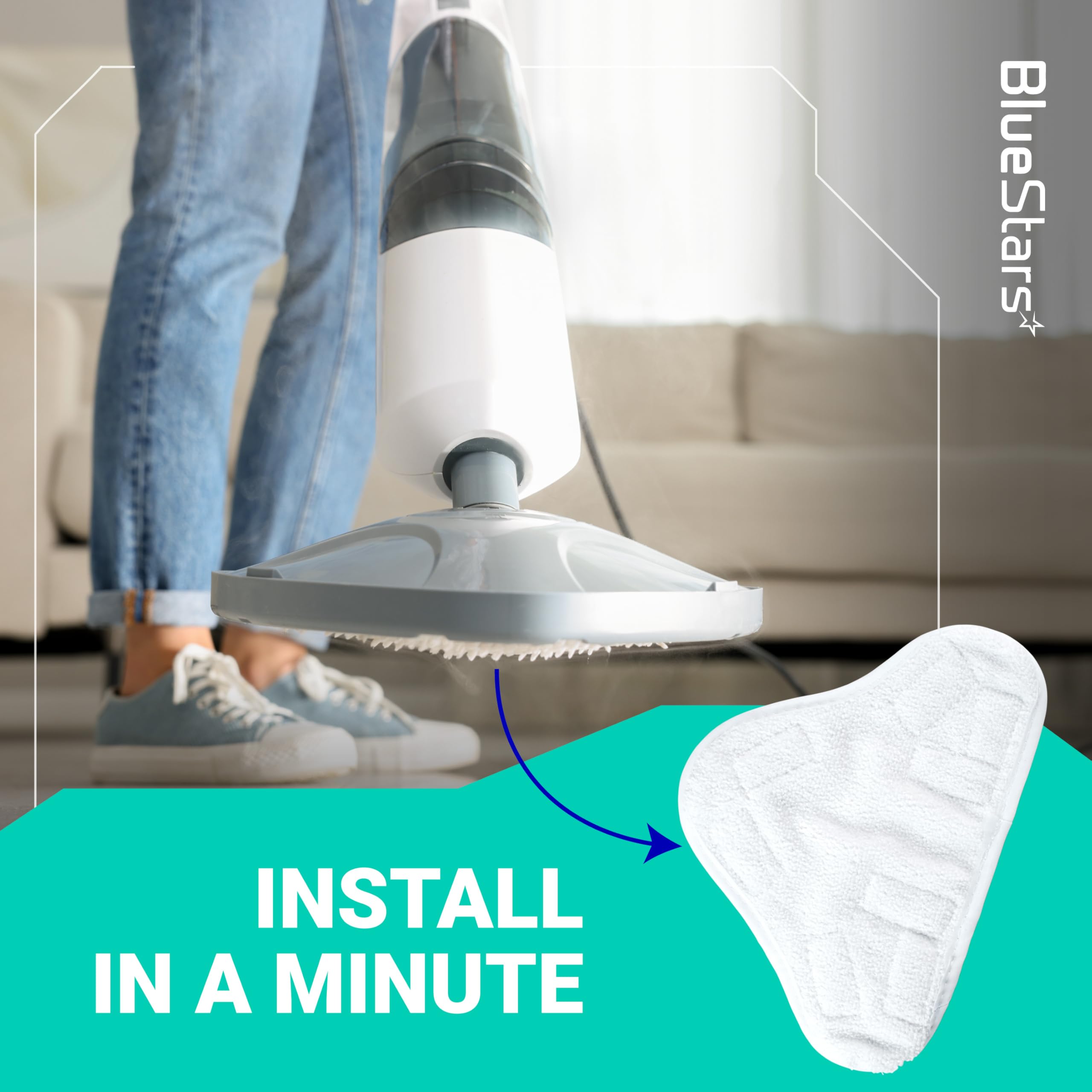 BlueStars Paquete de 8 Almohadillas de Microfibra para mopa de Vapor, Almohadillas de Repuesto compatibles para Modelos Populares 5 en 1, Lavables y Reutilizables