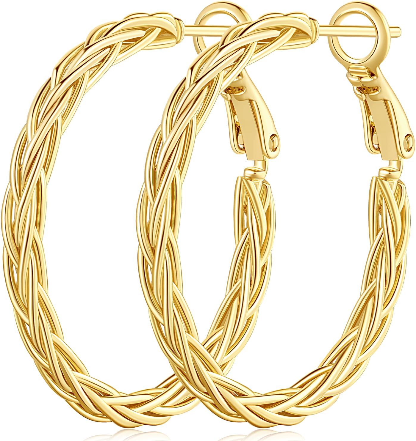 14K Gold Hoop Earrings for Women Trendy Thick Twisted Hoops Earring Fine Weave Design 14K Gold Earrings for Womens Hypoallergenic Earrings Jewelry for Women 30MM
