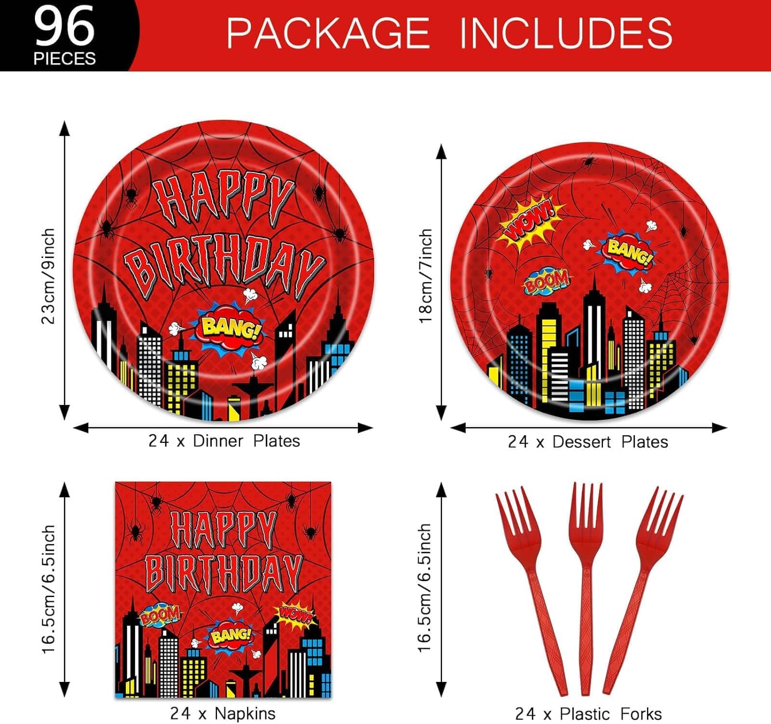 96Pcs Cartoon Red Spiderweb Paper Plates and Napkins Set Disposable Tableware Set for Birthday Party Decorations Spiderweb Dinnerware for Boys Girls Served 24 Guests image 4 of 6 B0F4QP9NKR