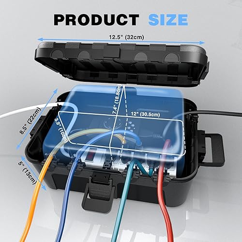 Miniatura 3 de Flemoon Caja eléctrica grande para exteriores (12.5 x 8.5 x 5 pulgadas), cubierta de cable de extensión impermeable IP54 para exteriores, resistente