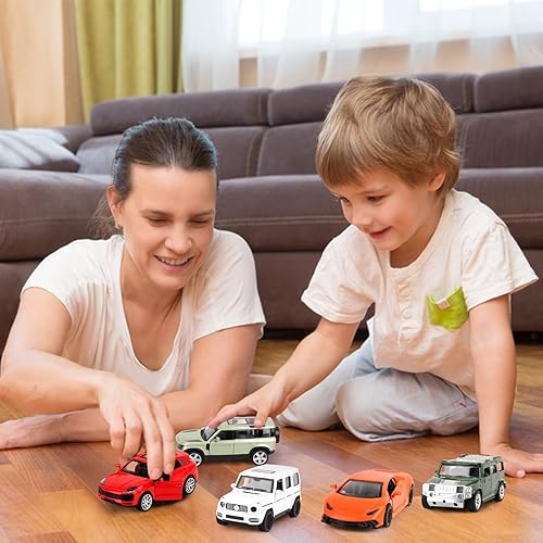Miniatura 8 de Hooqict Juego de 5 autos de juguete de metal fundido a presión, puertas que se abren para niños de 3, 4, 5, 6, 7, 8, autos de carreras, mini auto de