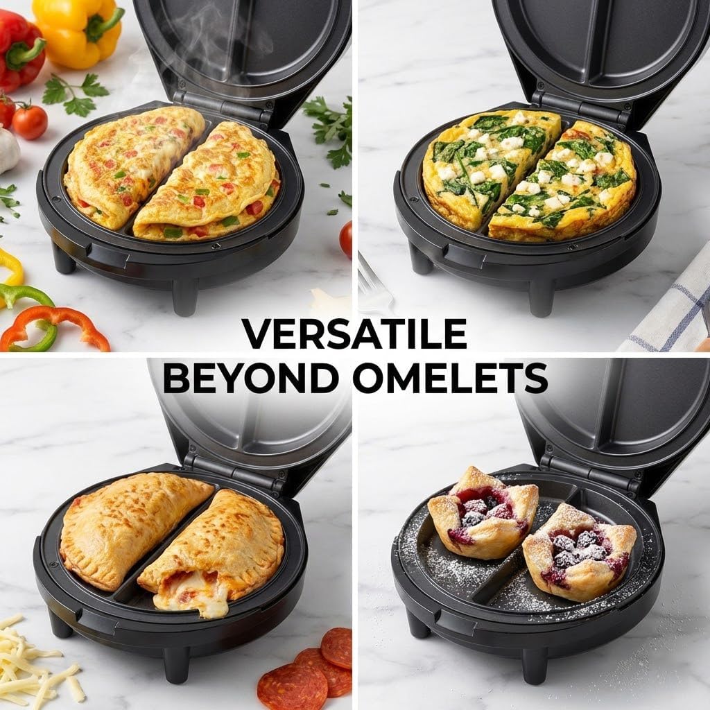 Dual-Zone Electric Omelette Maker,Omelette Maker Electric,1000w Rapid Double-Sided Egg Cooker With Non-Stick Plates，Anti-Silp Base Anti-Scald Handle Cool-Touch Handle for Home,Dorm&Travel