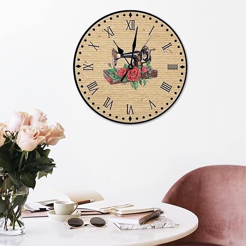 Vista 117 de Relojes de pared de madera para máquina de coser de flores, relojes sin marco, 10 pulgadas, brillante, silencioso, sin tictac, funciona